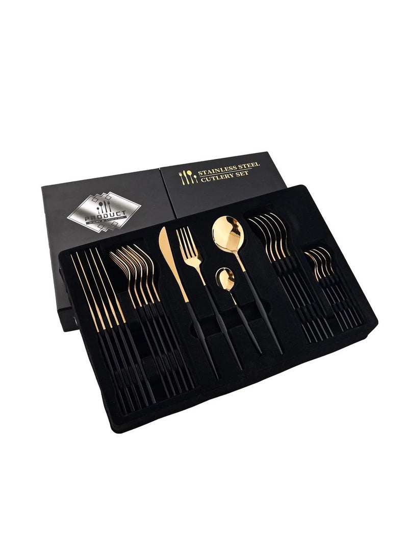 24-piece spoon and fork set Gold in black - Image 1