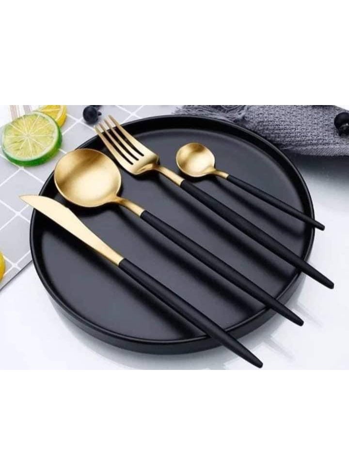 24-piece spoon and fork set Gold in black - Image 4