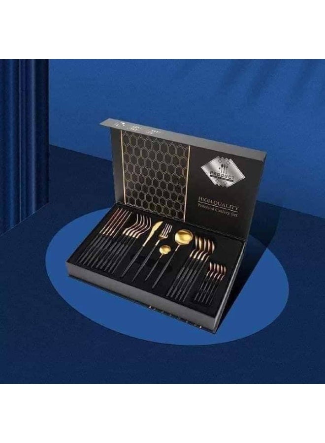 24-piece spoon and fork set Gold in black - Image 3