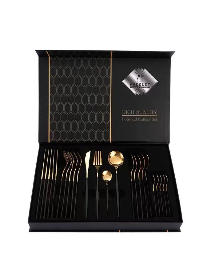24-piece spoon and fork set Gold in black - Image 2
