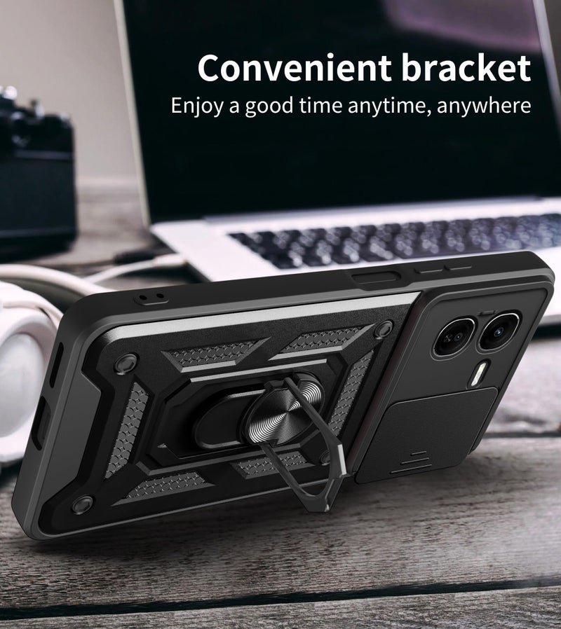 SPAZY CASE Plastic ® Iqoo Z9X 5G Back Cover | Heavy Duty Hybrid Case with 360 Degree Rotating Finger Ring Holder + Slider Shutter Camera Protection Case for Iqoo Z9X 5G 5G - Blue - Image 2