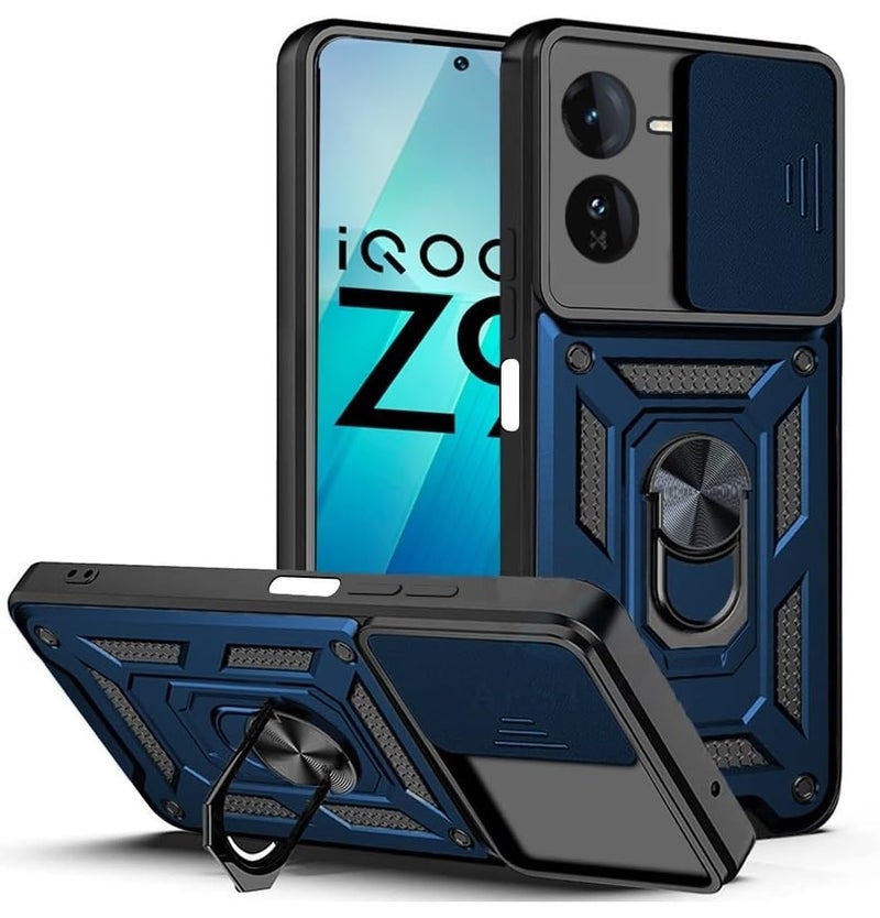 SPAZY CASE Plastic ® Iqoo Z9X 5G Back Cover | Heavy Duty Hybrid Case with 360 Degree Rotating Finger Ring Holder + Slider Shutter Camera Protection Case for Iqoo Z9X 5G 5G - Blue - Image 5
