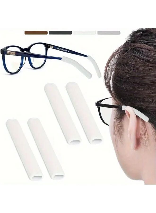 White Silicone Eyeglass Ear Clips 2pcs Non Slip Comfortable Temple Tips Secure Fit - Image 1