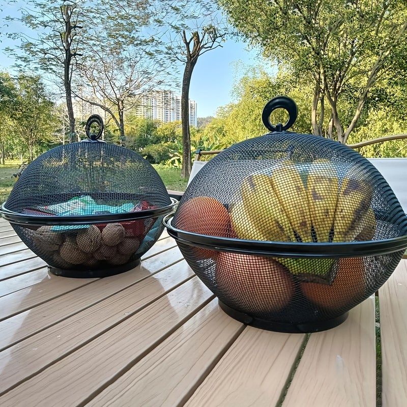 Metal Wire Fruit Basket with Lid Fruit Bowl Vegetable Storage Holder Fruit Display Stand Keep Flies Out Kitchen Counter Organizer 1 Baskets 1 Lids - Image 2