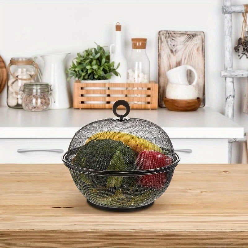 Metal Wire Fruit Basket with Lid Fruit Bowl Vegetable Storage Holder Fruit Display Stand Keep Flies Out Kitchen Counter Organizer 1 Baskets 1 Lids - Image 4