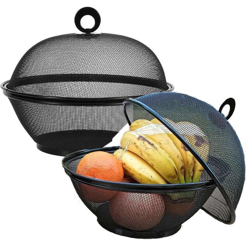 Metal Wire Fruit Basket with Lid Fruit Bowl Vegetable Storage Holder Fruit Display Stand Keep Flies Out Kitchen Counter Organizer 1 Baskets 1 Lids - Image 3