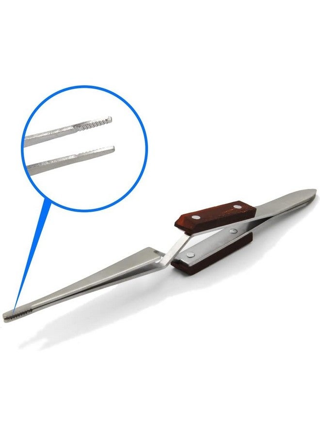 Thermo Diagonal Cross Locking Stainless Steel Tweezer with Fiber Handle/Self Closing Tweezer (5 Pieces) - Image 3