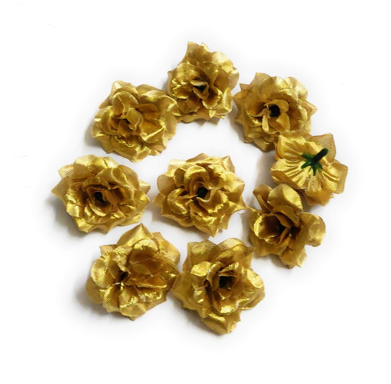 Excellentcrafts 4cm Fabric Rose Artificial Flowers for Home Decor/Flower Jewellery Making (Gold) - Image 2