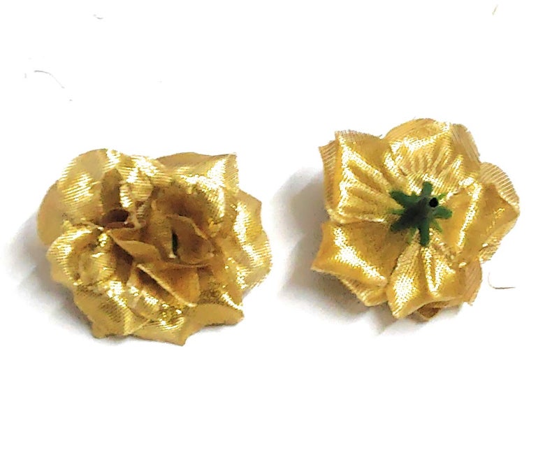 Excellentcrafts 4cm Fabric Rose Artificial Flowers for Home Decor/Flower Jewellery Making (Gold) - Image 3