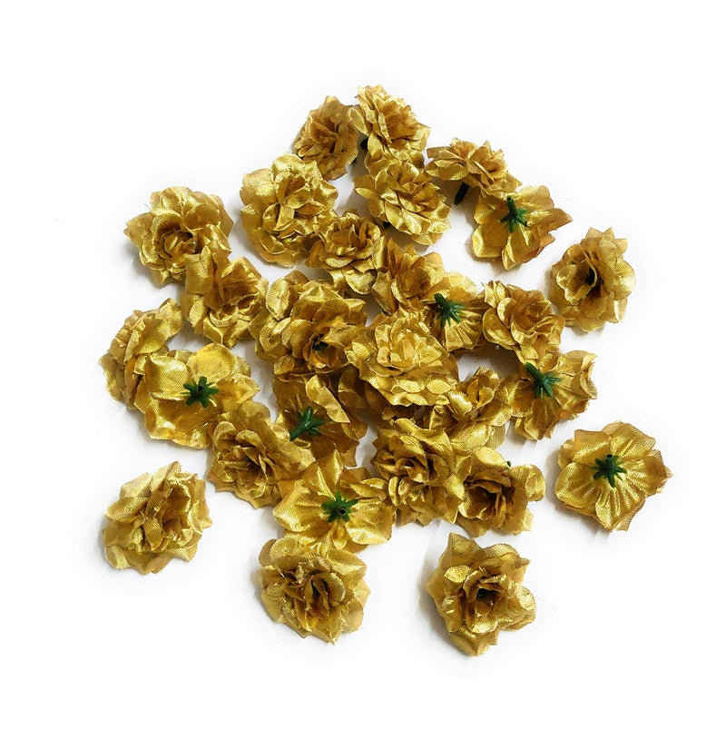 Excellentcrafts 4cm Fabric Rose Artificial Flowers for Home Decor/Flower Jewellery Making (Gold) - Image 1