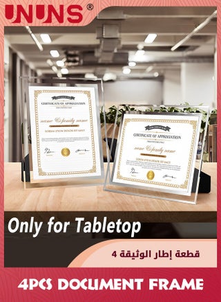 إطارات صور 29.7x21 سم، عبوة 4 إطارات فضية زجاجية لشهادات المستندات والدبلومات، فقط للعرض على الطاولة عمودياً أو أفقياً - view 5