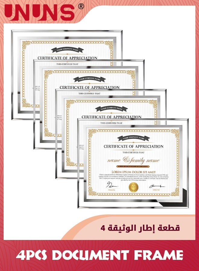 UNUNS 29.7x21cm Picture Frames,4 Pack A4 Silver Glass Certificate Frames For Document Diploma Award,Only For Tabletop Display Vertically Or Horizontally - Image 1