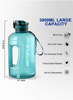 GEMFUL 3l Goal Large Water Bottle with Handle BPA Free Leakproof Motivational Big Sports Capacity Drink Jug  - Image 4