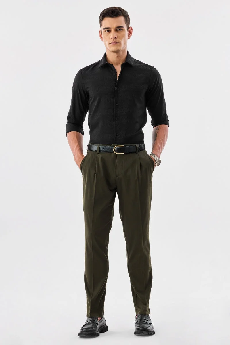 SNITCH Black Textured Long Sleeve Slim Fit Shirt