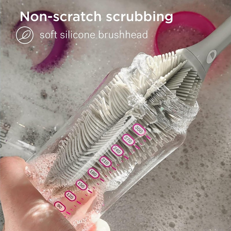 Smilo فرشاة زجاجة الأطفال من سميلي سيليكون  منظف زجاجة الأطفال بلمسة ناعمة مع طرف مزدوج مرن لتنظيف الأكواب والزجاجات وزجاجات الأطفال بشكل إضافي  سيليكون آمن للطعام  آمن في غسالة الصحون  خالي من BPA  رمادي - Image 3