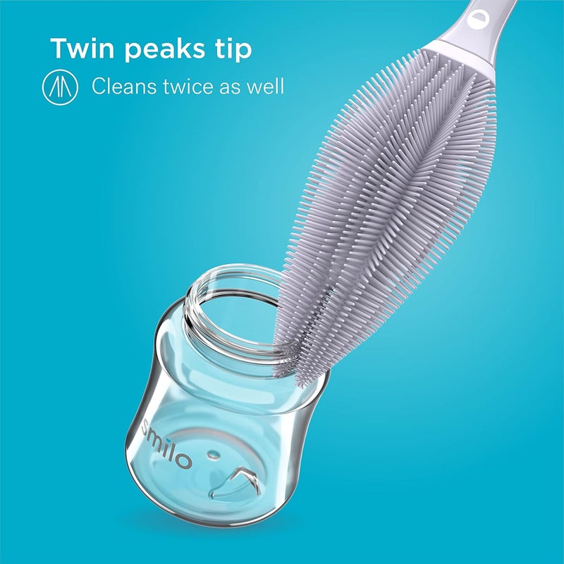 Smilo فرشاة زجاجة الأطفال من سميلي سيليكون  منظف زجاجة الأطفال بلمسة ناعمة مع طرف مزدوج مرن لتنظيف الأكواب والزجاجات وزجاجات الأطفال بشكل إضافي  سيليكون آمن للطعام  آمن في غسالة الصحون  خالي من BPA  رمادي - Image 2