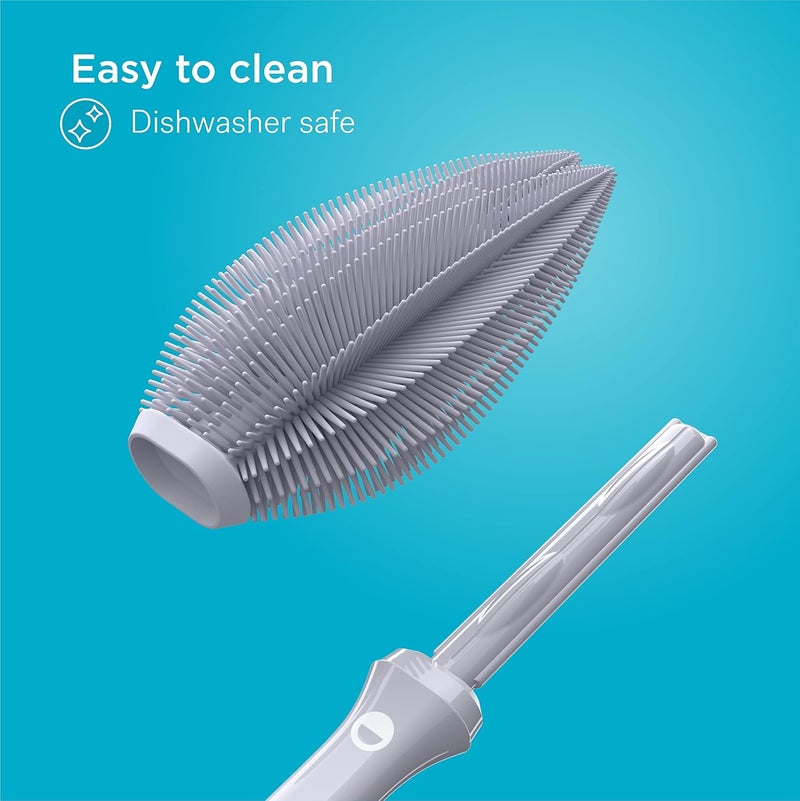 Smilo فرشاة زجاجة الأطفال من سميلي سيليكون  منظف زجاجة الأطفال بلمسة ناعمة مع طرف مزدوج مرن لتنظيف الأكواب والزجاجات وزجاجات الأطفال بشكل إضافي  سيليكون آمن للطعام  آمن في غسالة الصحون  خالي من BPA  رمادي - Image 4