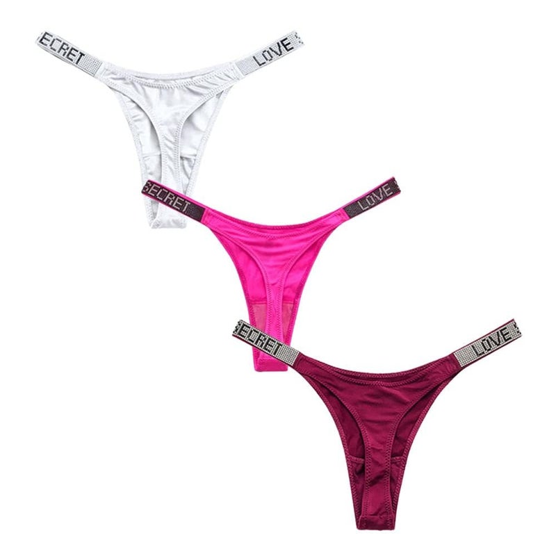 4UFIT Womens Ice Silk Thong 3-Pack Stretch Breathable Sport Panties Sexy Rhinestone Bikini Underwear - Image 1
