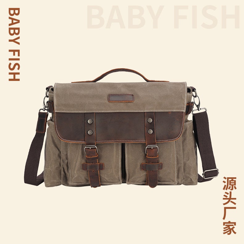 Men'S Canvas Shoulder Bag New Men'S Crossbody Bag Contrasting Color Casual Bag Multi-Functional Men'S Crossbody Bag - Image 2
