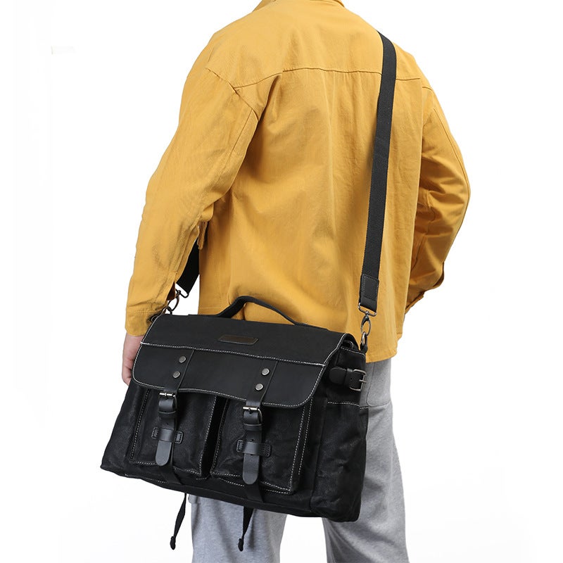 Men'S Canvas Shoulder Bag New Men'S Crossbody Bag Contrasting Color Casual Bag Multi-Functional Men'S Crossbody Bag - Image 3