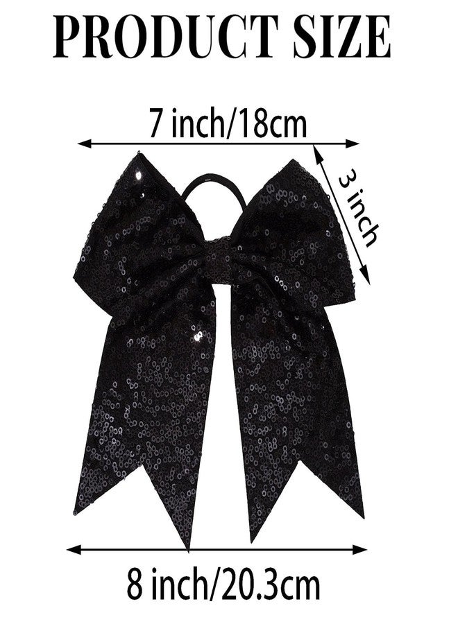 Jeffan 12 Pieces 8 Inch Black Cheer Bows Glitter Jumbo Cheerleading Bow with Elastic Ponytail Holder Bow Hair Tie Band Hair Accessories for School Girls Toddlers - Image 2