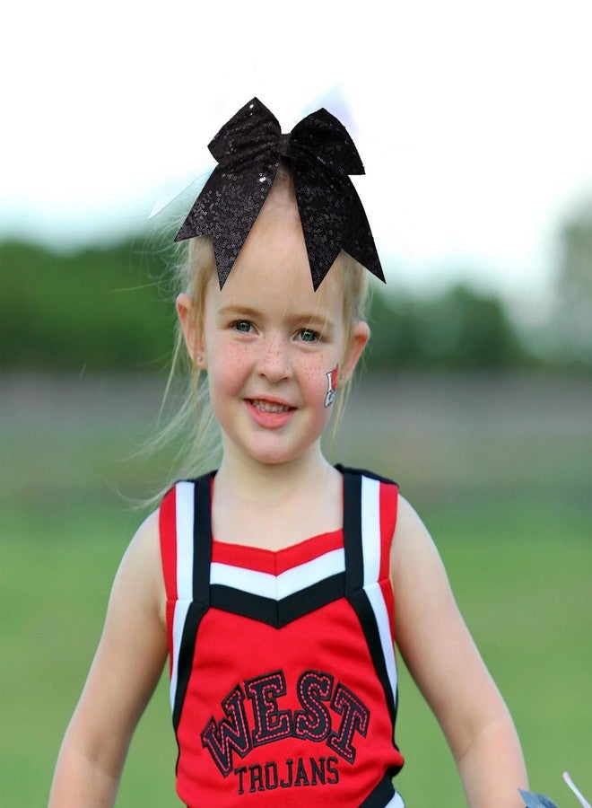 Jeffan 12 Pieces 8 Inch Black Cheer Bows Glitter Jumbo Cheerleading Bow with Elastic Ponytail Holder Bow Hair Tie Band Hair Accessories for School Girls Toddlers - Image 5