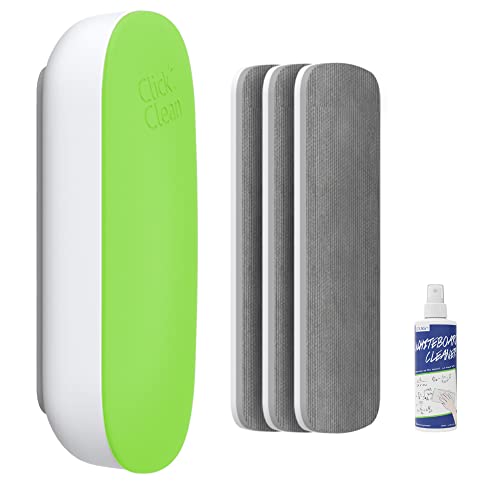 CLICK CLEAN Replaceable Dry Erase Board Eraser, 4-in-1 Magnetic Whiteboard Eraser with 3 Replaceable Felt Pads, Free 3.4oz Whiteboard Cleaner Included, Intended for Classroom, Home and Office - Image 1