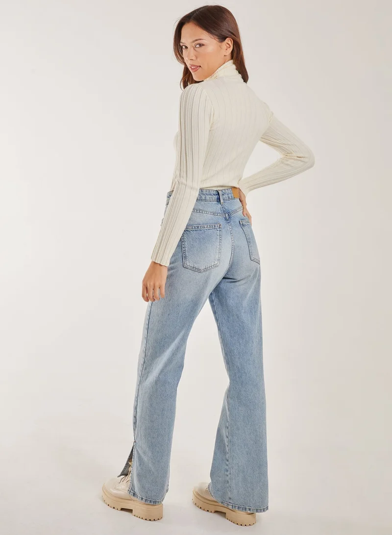 Pink Vanilla Soft Knit Wide Rib Roll Neck Top