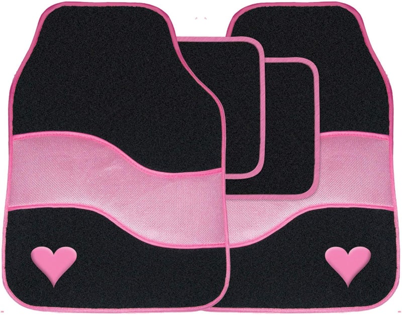 MSA Pink Car Mat Set Heart Carpet Universal Fit 4 Piece Anti Slip Back - Image 1