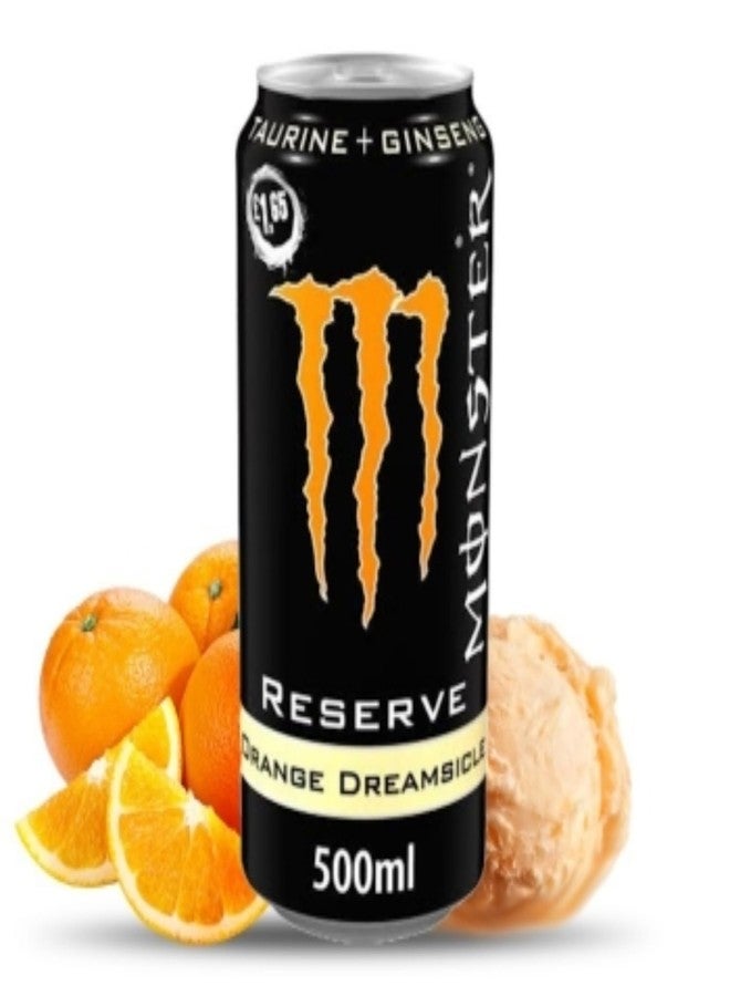 Monster Energy Reserve Orange Dreamsicle, 500ml (Pack of 6) By COUGAR | Smooth Creamy Orange Flavor | Taurine + Ginseng | Carbonated Energy Drink for Refreshing Boost | (Imported USA) - Image 4