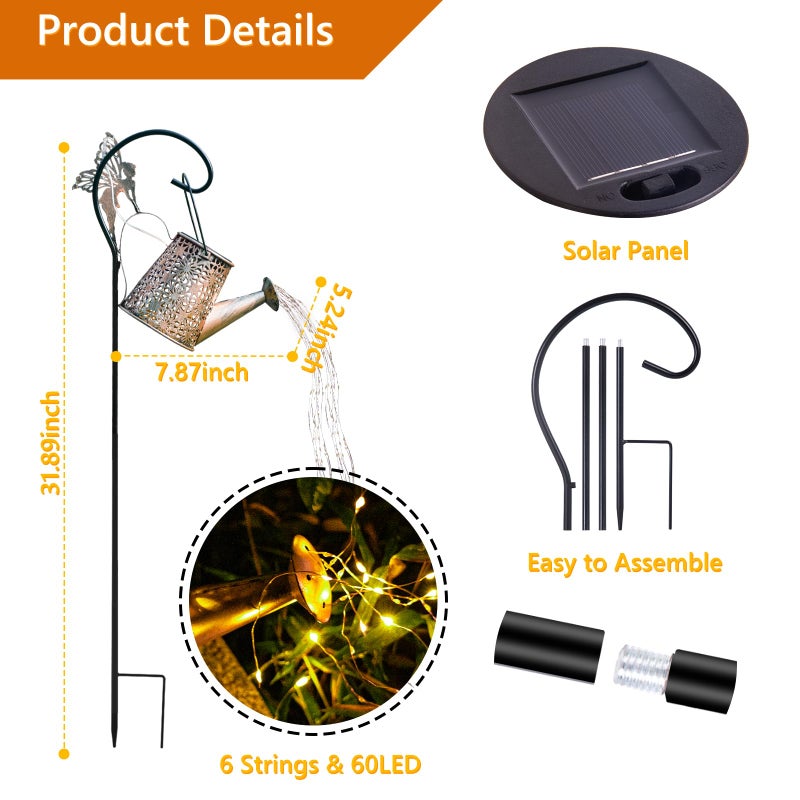 SRNPMIU Solar Watering Can Light, Yard Outdoor Decor Lights, IP65 Waterproof, Hanging Dragonfly Garden Light, Outside Garden Flower Bed Decor, Women Gift, Birthday Gifts - Image 3
