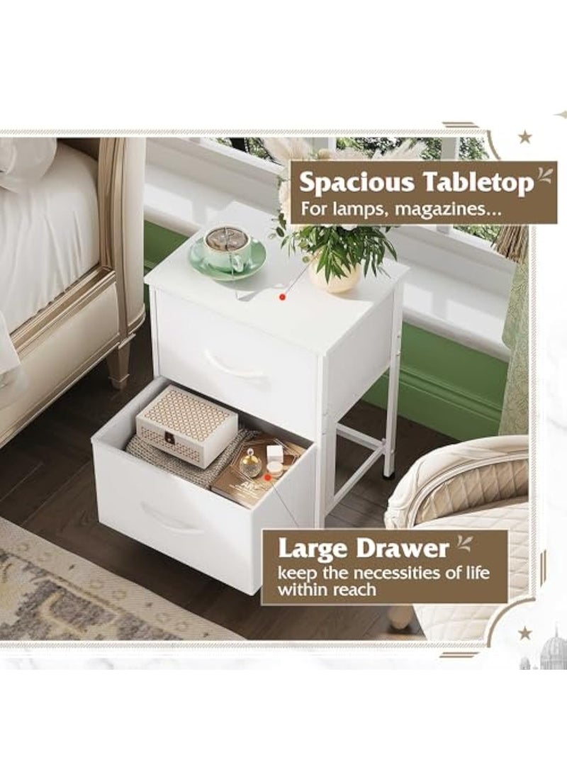 Apexll 2-Drawer Nightstand with Fabric Storage, Small Bedside Table with Wooden Top & Steel Frame, Modern End Table for Bedroom, Dorm, Living Room, Nursery – Easy Assembly  - Image 5