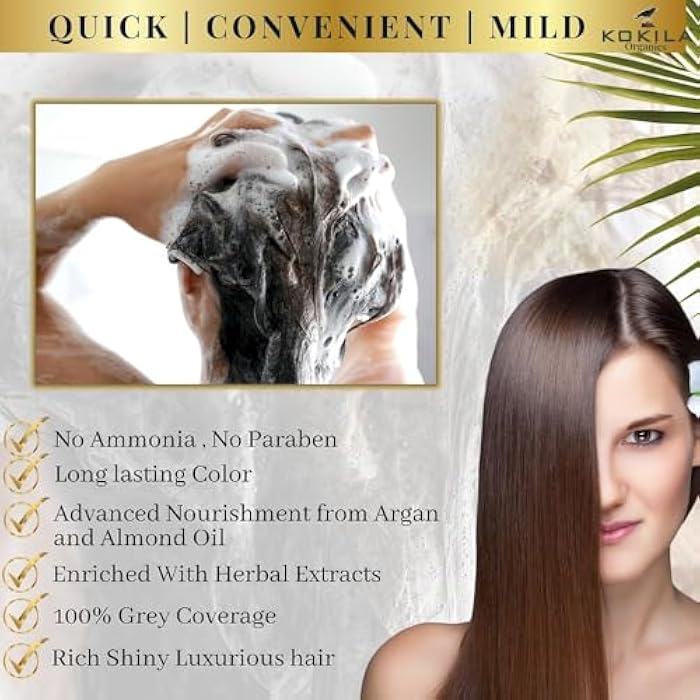 Kokila NO PPD Shampoo Natural Brown Hair Colour 400ml for Women and Men, Natural Extracts, Colours Hair in 10 Minutes | Ammonia Free, Paraben Free - 10 Pair Free Gloves - Image 5