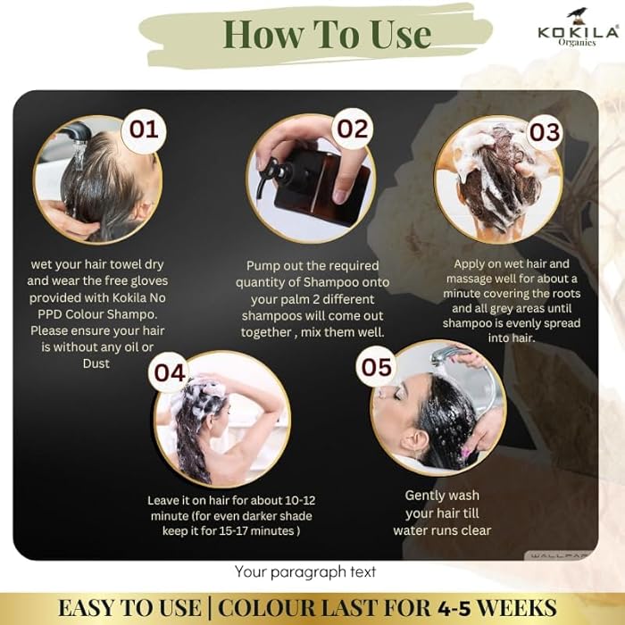 Kokila NO PPD Shampoo Natural Brown Hair Colour 400ml for Women and Men, Natural Extracts, Colours Hair in 10 Minutes | Ammonia Free, Paraben Free - 10 Pair Free Gloves - Image 4