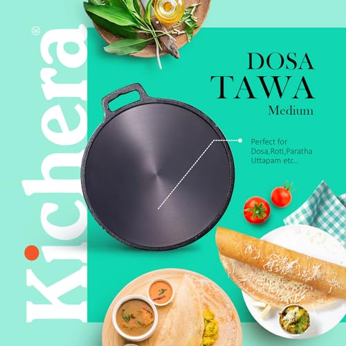 Kichera Pre Seasoned Single Handle Cast Iron DosaTawa | Roti Pan 11 Inch | Non-Stick Cookware for Perfect Dosa & Roti 28cm Diameter, 2.1kg | Induction Friendly | Pure & Toxin-Free - Image 3