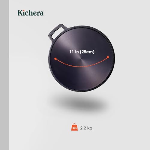Kichera Pre Seasoned Single Handle Cast Iron DosaTawa | Roti Pan 11 Inch | Non-Stick Cookware for Perfect Dosa & Roti 28cm Diameter, 2.1kg | Induction Friendly | Pure & Toxin-Free - Image 4