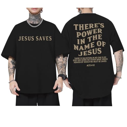 Lubpow Christian Shirts for Men Jesus Saves Shirt Religious Faith Tshirt Inspirational Bible Verse Graphic Tee Tops(Black,M) - Image 1