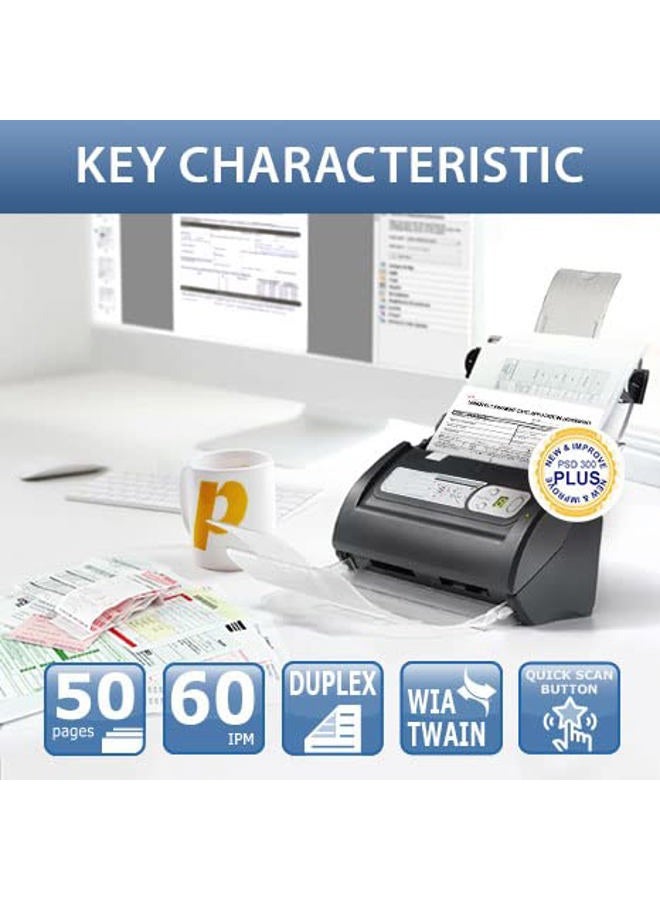 Plustek PSD300 Plus Document Scanner with ADF, Directly scan to Cloud, SharePoint, Office 365 and Built-in Barcode Recognition Function - Image 2