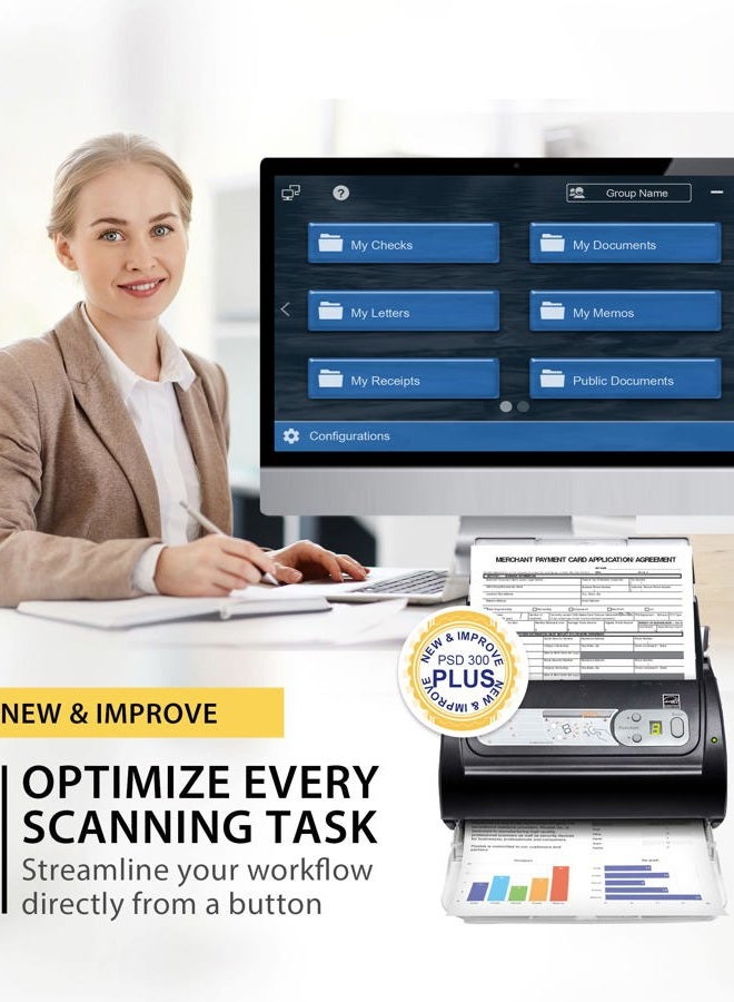 Plustek PSD300 Plus Document Scanner with ADF, Directly scan to Cloud, SharePoint, Office 365 and Built-in Barcode Recognition Function - Image 3