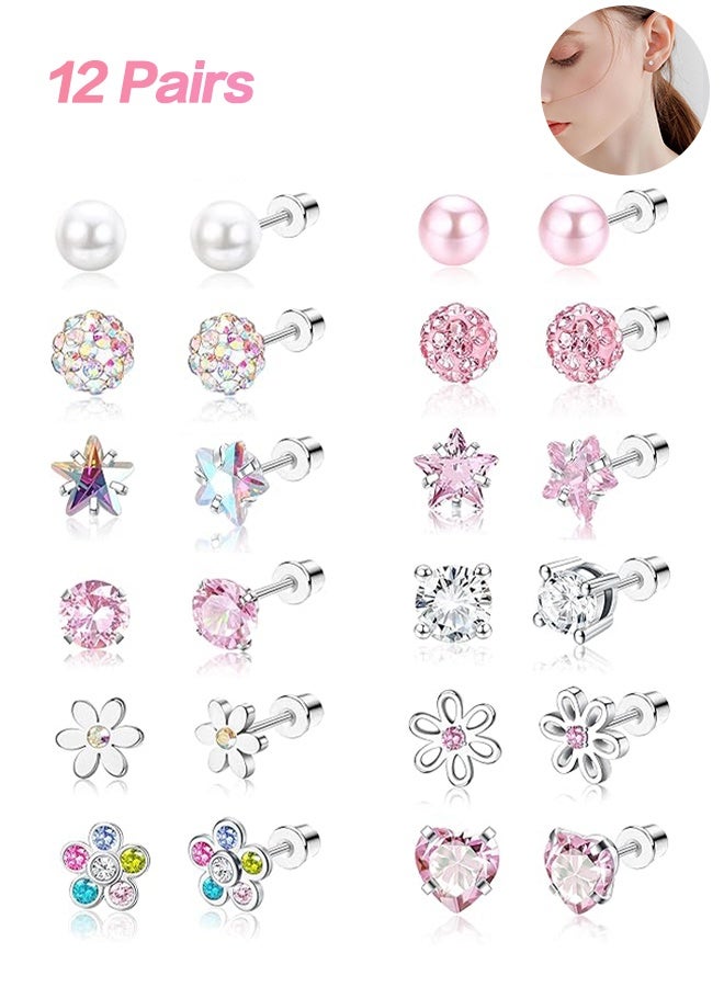 Sweet Life 12 Pairs Small Stud Earrings for Girls Hypoallergenic Earring Inlaid Cubic Zirconia Earring Surgical Stainless Studs Tiny Screw Back Cartilage Earrings for Women Girls - Image 1