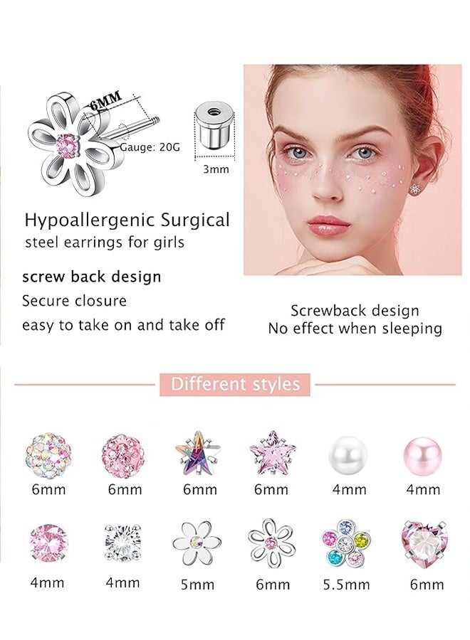 Sweet Life 12 Pairs Small Stud Earrings for Girls Hypoallergenic Earring Inlaid Cubic Zirconia Earring Surgical Stainless Studs Tiny Screw Back Cartilage Earrings for Women Girls - Image 3