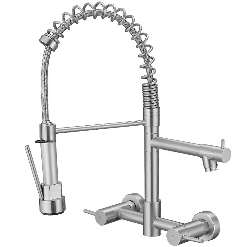 AIMADI Wall Mount Kitchen FaucetCommercial Sink Faucet with Sprayer Dual Handles Utility Sink Faucet for Kitchen Laundry RestaurantStainless Steel