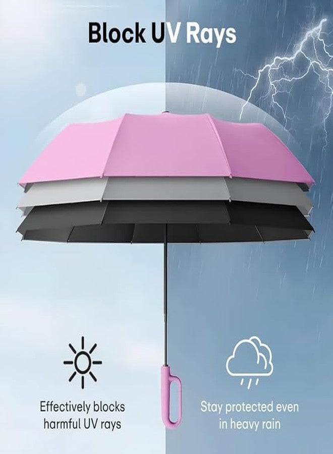 Pamidhar Compact Travel Umbrella with Ergonomic Novelty Carabiner Handle | Windproof & Anti-UV | Small & Lightweight Auto Open/Close Umbrella For Men & Women (Pink) - Image 3
