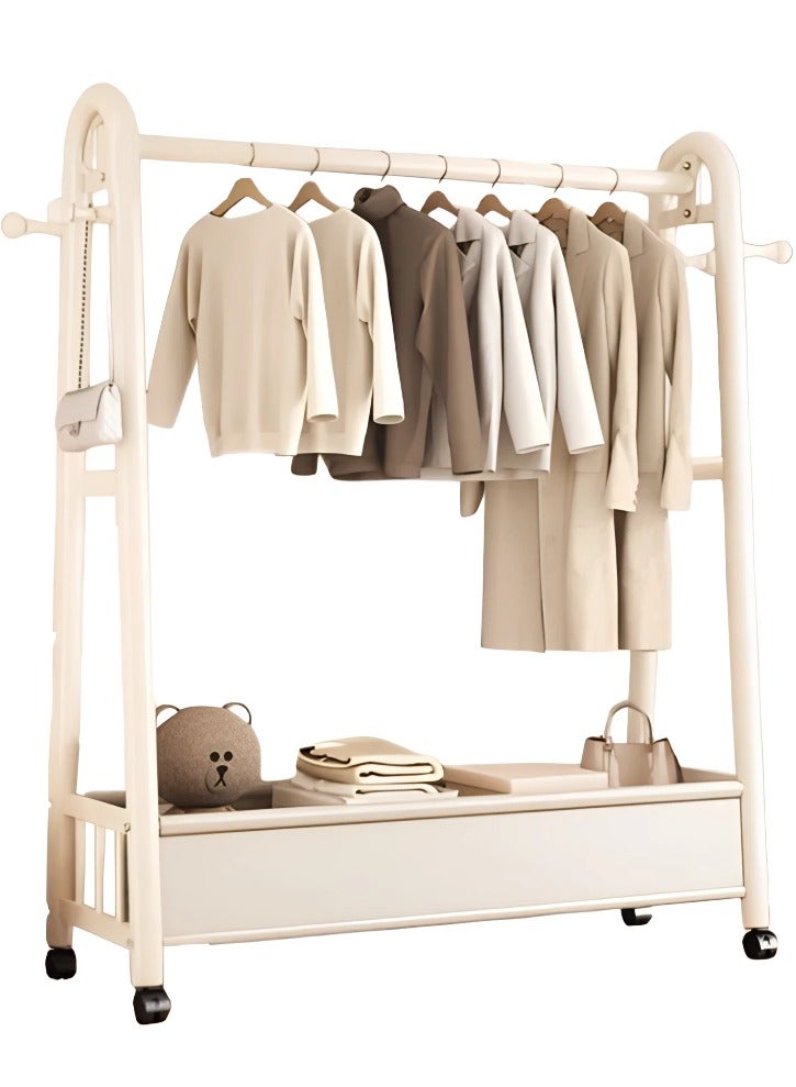 AIWANTO 120CM Heavy-Duty Freestanding Clothes Rack – Leather Storage Basket, Modern White Finish, All-in-One Organizer for Clothes, Shoes & Bags  - Image 1