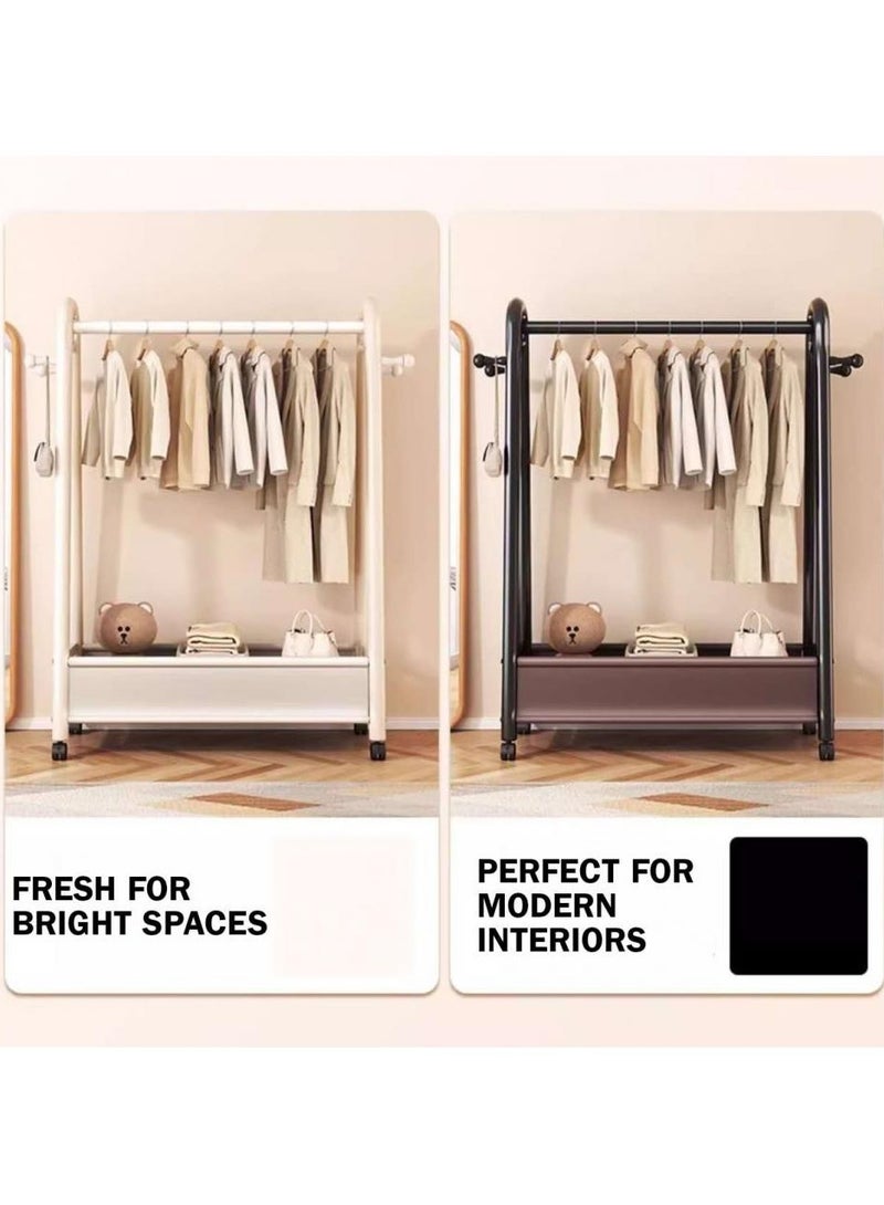 AIWANTO 120CM Heavy-Duty Freestanding Clothes Rack – Leather Storage Basket, Modern White Finish, All-in-One Organizer for Clothes, Shoes & Bags  - Image 3