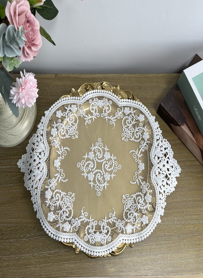 VIRFONOR 2PACK Retro French Style Lace Placemats Fashionable Floret Embroidered Lace Doilies vase mat 15”x12”,White - Image 2