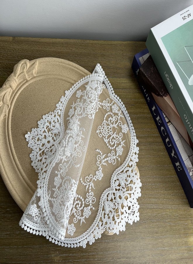 VIRFONOR 2PACK Retro French Style Lace Placemats Fashionable Floret Embroidered Lace Doilies vase mat 15”x12”,White - Image 3