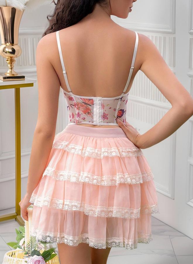 Take Two White Floral Butterfly Strappy Corset Top - Image 2