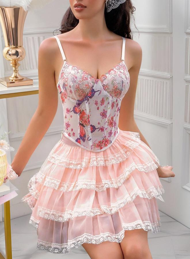 Take Two White Floral Butterfly Strappy Corset Top - Image 5