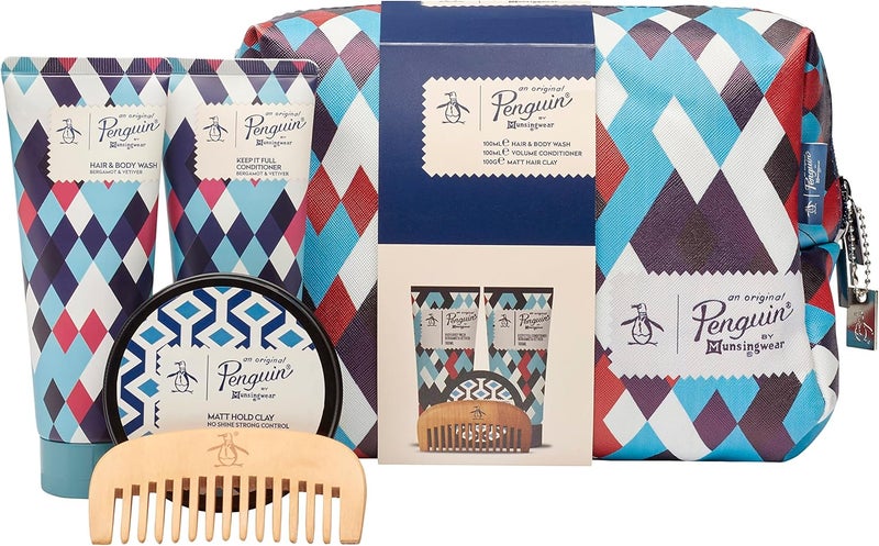 Original Penguin Gift Set Hair and Body Wash 100ml Conditioner 100ml Matte Hair Clay and Comb
